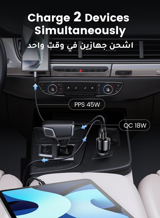 Ugreen - 63W Car Charger Fast Charging iPhone 16 15 Pro Car Power Adapter Dual USB Ports Samsung 45W Fast Car Charger Type C For Galaxy S24 S23 Ultra MacBook Pro Air Xiaomi Apple Watch S10 Airpods 4 Black - Image 1
