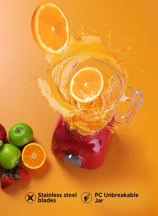 Olsenmark 2-In-1 Juicer Blender Chopper Set 1.8 L OMSB2362N, 650W Powerful Motor With 2 Speed Setting And Pulse, Transparent And Unbreakable Jars With Stainless Steel Blade, Grinder Attachment 1.8 L 650 W OMSB2362N Red - Image 3