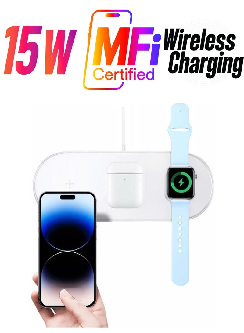 MARGOUN 3-in-1 Qi Wireless Charging Station Dock for Apple Devices iPhone 14 Series / iWatch/ AirPods White  - Image 1