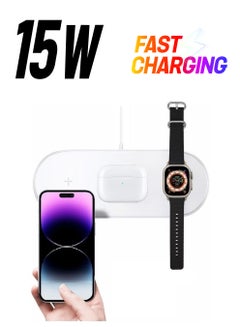 3-in-1 Wireless Charger for Apple Devices iPhone / Apple Watch/ AirPods with Universal Qi Compatibility Fast Charging Dock for iPhone 14 Series and iWatch 8/Ultra White