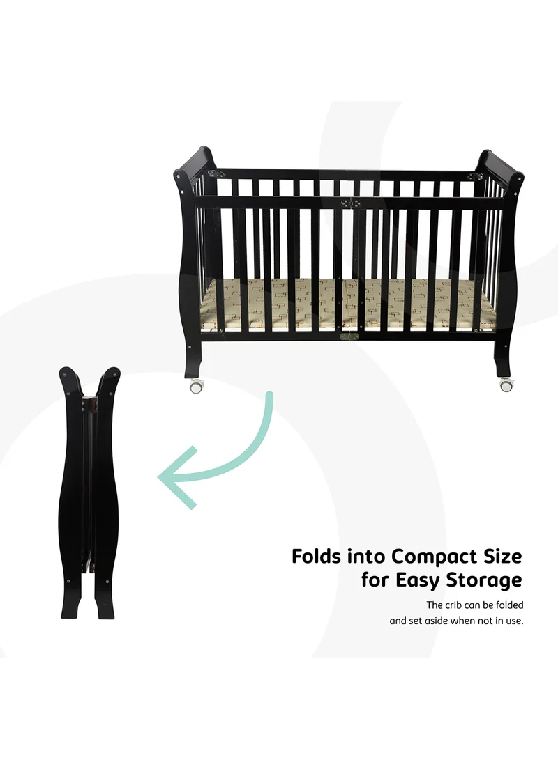 Moon Wooden Foldable Baby Crib 129x69x96 Cm 0 To 4 Years