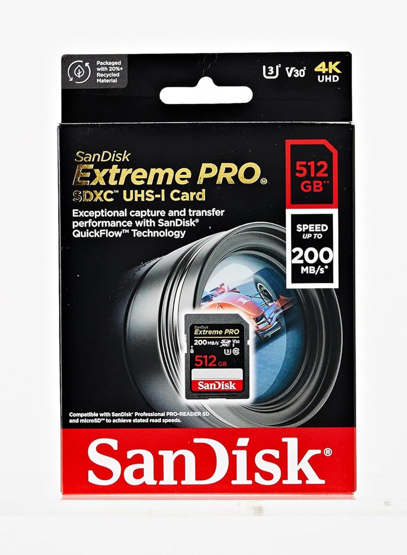 Sandisk - 512 GB Extreme Pro SD UHS I Card for 4K Video for DSLR and Mirrorless Cameras 200MB/s Read & 140MB/s Write, Lifetime Warranty SDSDXXD-512G-GN4IN 512 GB - Image 1