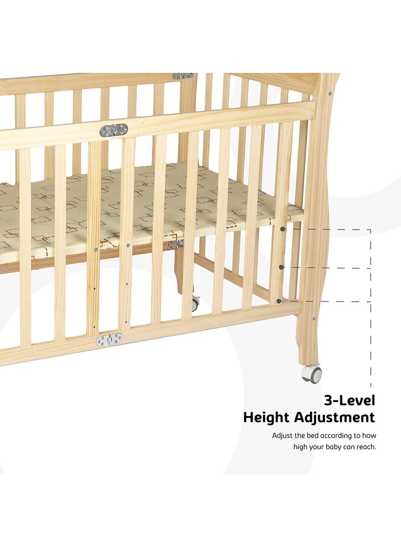 Moon Wooden Foldable Baby Crib 129x69 x96 Cm 0 To 4 Years  - Image 3