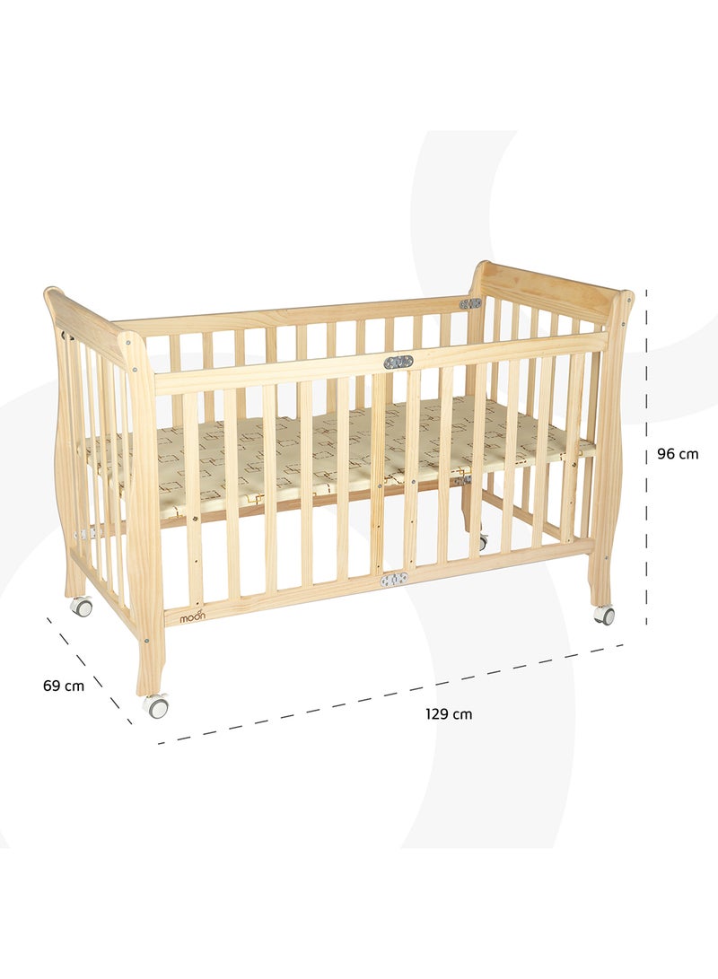 Moon Wooden Foldable Baby Crib 129x69 x96 Cm 0 To 4 Years  - Image 5