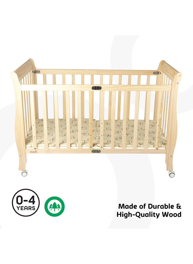 Moon Wooden Foldable Baby Crib 129x69 x96 Cm 0 To 4 Years  - Image 2