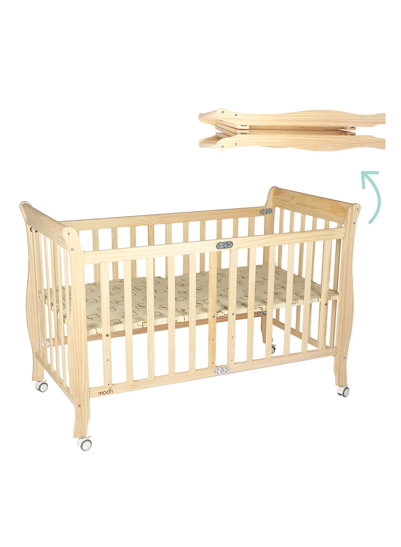 Moon Wooden Foldable Baby Crib 129x69 x96 Cm 0 To 4 Years  - Image 1