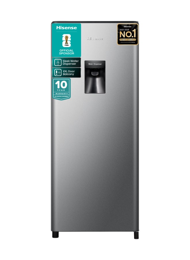 Hisense 233L Gross/ 177L Net Capacity, Single Door Compact Refrigerator With Water Dispenser RR233N4WSU Silver - Image 1