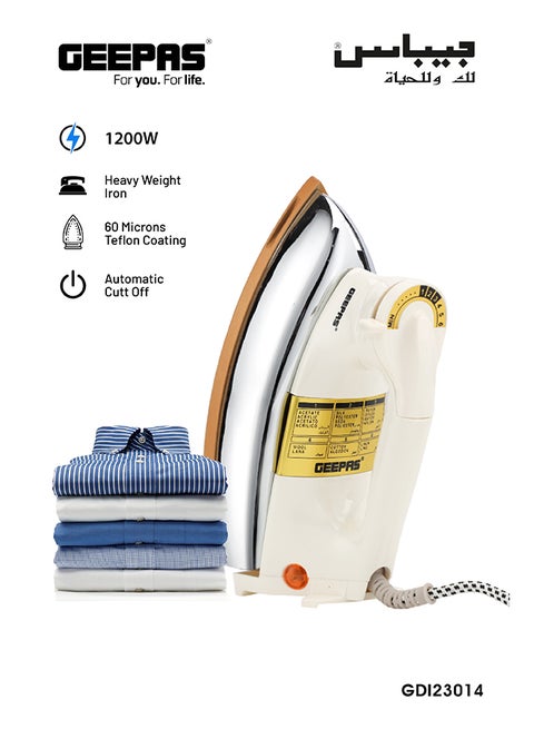 Teflon Coated Automatic Dry Iron 1200 W GDI23014 White/Silver/Gold