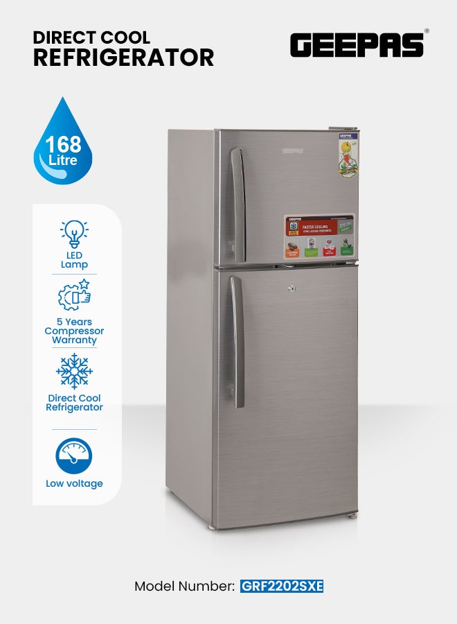 جيباس ثلاجة بباب مزدوج سعة 168 لترًا بقدرة 223.0 كيلووات GRF2202SXE باللون الفضي 223 kW GRF2202SXE لون فضي  - Image 1