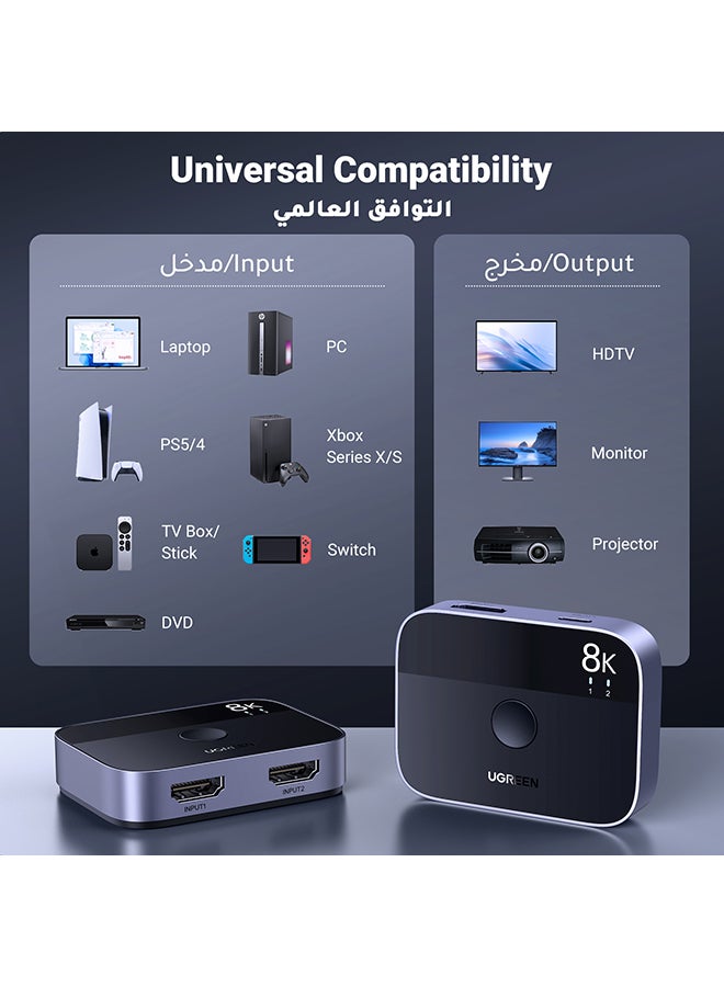 Ugreen - HDMI Bi-directional Switch 8K@60Hz 2 in 1 Out HDMI Switcher Splitter Supports 3D/ CEC/ HDR/ Dolby AC High Speed 48Gbps 4K@120Hz Converter Compatible with PS5/PS4 Fire Stick Xbox Apple TV Blu-Ray Player Black - Image 1