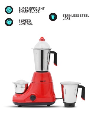 Mixer Grinder 750W Powerful Copper Motor with Stainless Steel Jars and Blades Unbreakable Polycarbonate Jar Caps Overload Protector 750 W GSB5081N Silver, red - pnsku/N53373607A/45/_/1722515953/4d9cb4cc-8a50-43e3-bbe1-dfbf7f953055