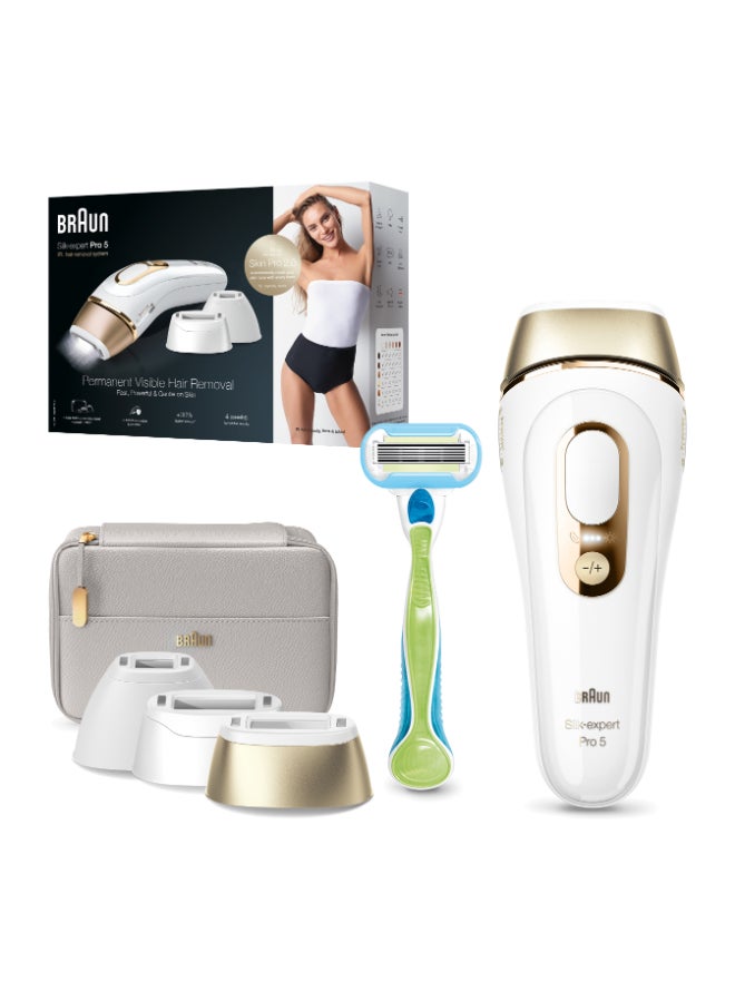 BRAUN Silk·expert Pro 5, At-Home Laser, IPL Hair Removal Device, Permanent Visible Hair Removal, Gift for Women, PL5257 White/Gold  - Image 1