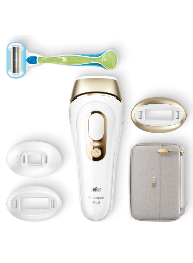 BRAUN - Silk·expert Pro 5, At-Home Laser, IPL Hair Removal Device, Permanent Visible Hair Removal, Gift for Women, PL5257 White/Gold - Image 1