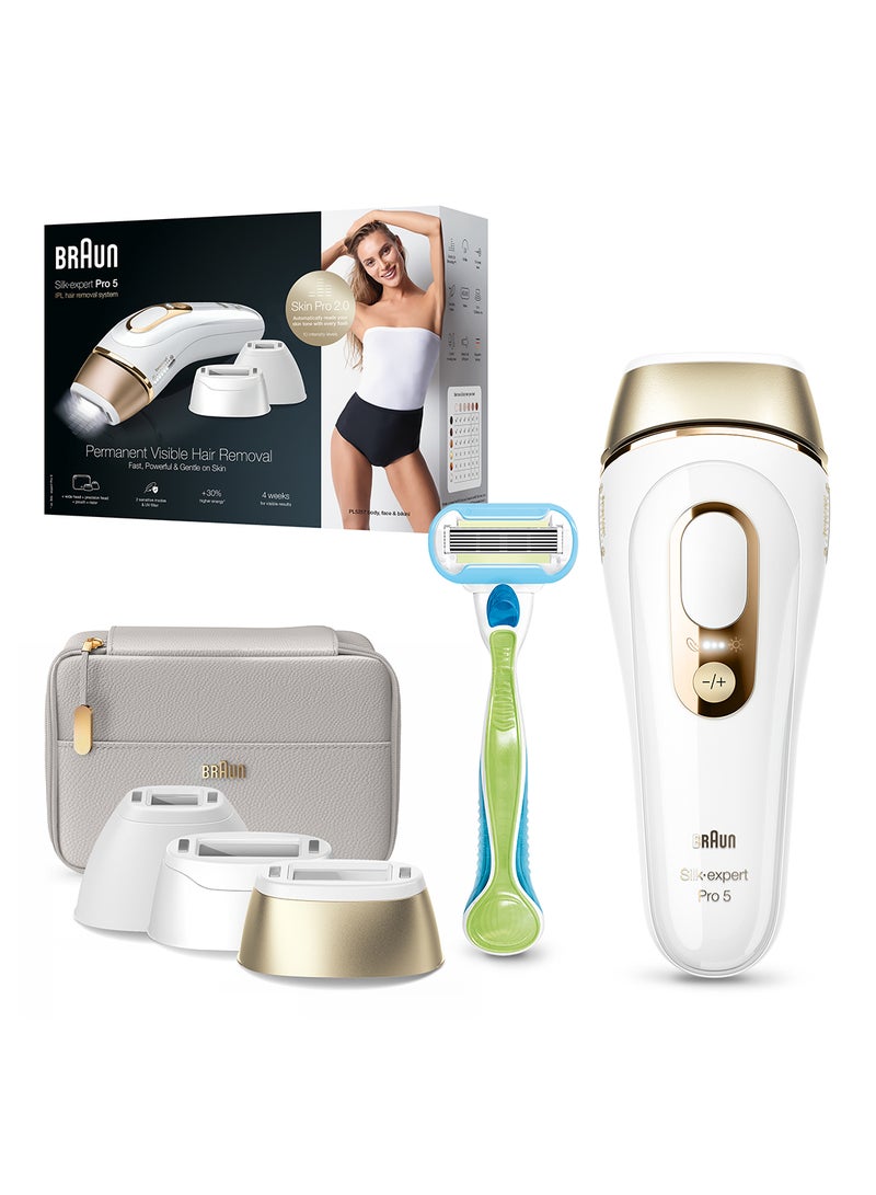 براون سيلك اكسبرت برو 5 PL5257 لازالة الشعر بالنبض الضوئي أبيض/ذهبي - Image 1