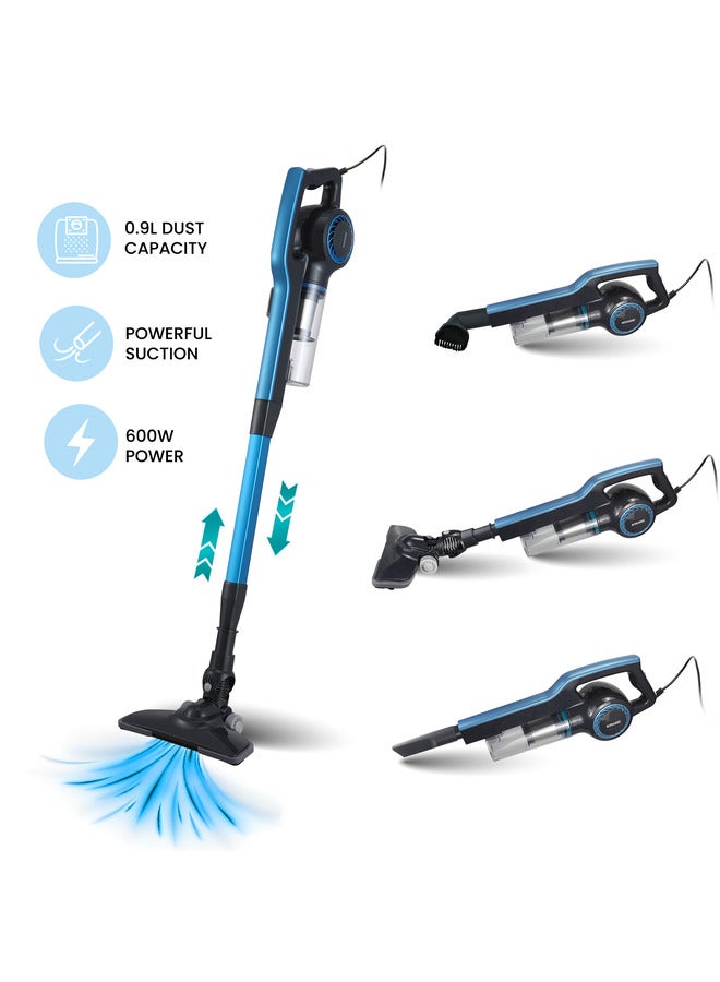 SONASHI Corded Stick & Handheld Vacuum Cleaner | Powerful Motor with 0.9L Dust Bag Capacity | Transparent Dust Cup for Easy Check | Lightweight Body & Low Noise 0.9 L 600 W SVC-9032 Blue 