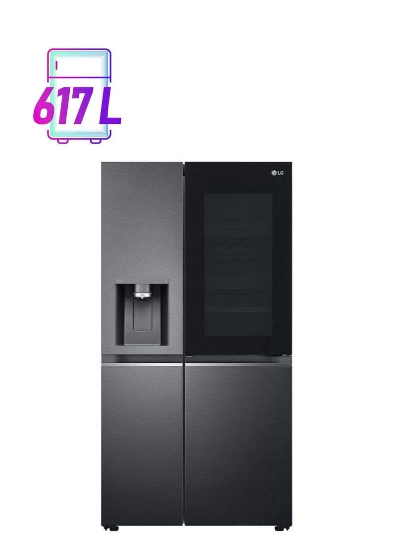 LG - 617L Net Capacity,  Side By Side Refrigerator With InstaView ThinQ Technology, Door-in-Door With Dispenser Inverter, No Frost, Line Compressor GRX267CQES Silver - Image 1