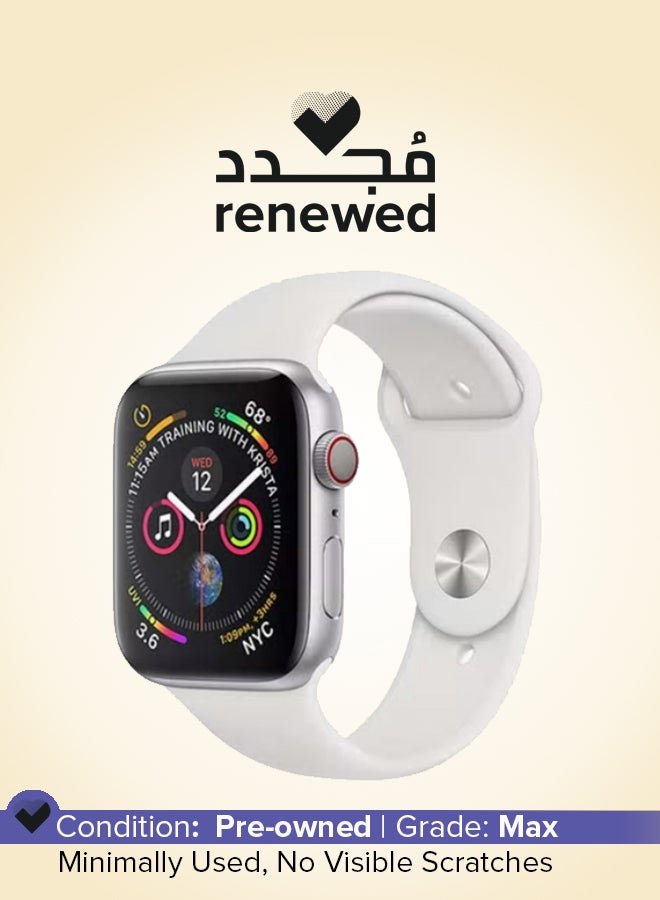 ابل  تم تجديده - ساعة من السلسلة 4 GPS+Cellular بهيكل من الألومنيوم الفضي مع حزام رياضي مقاس 44 مم - Image 1