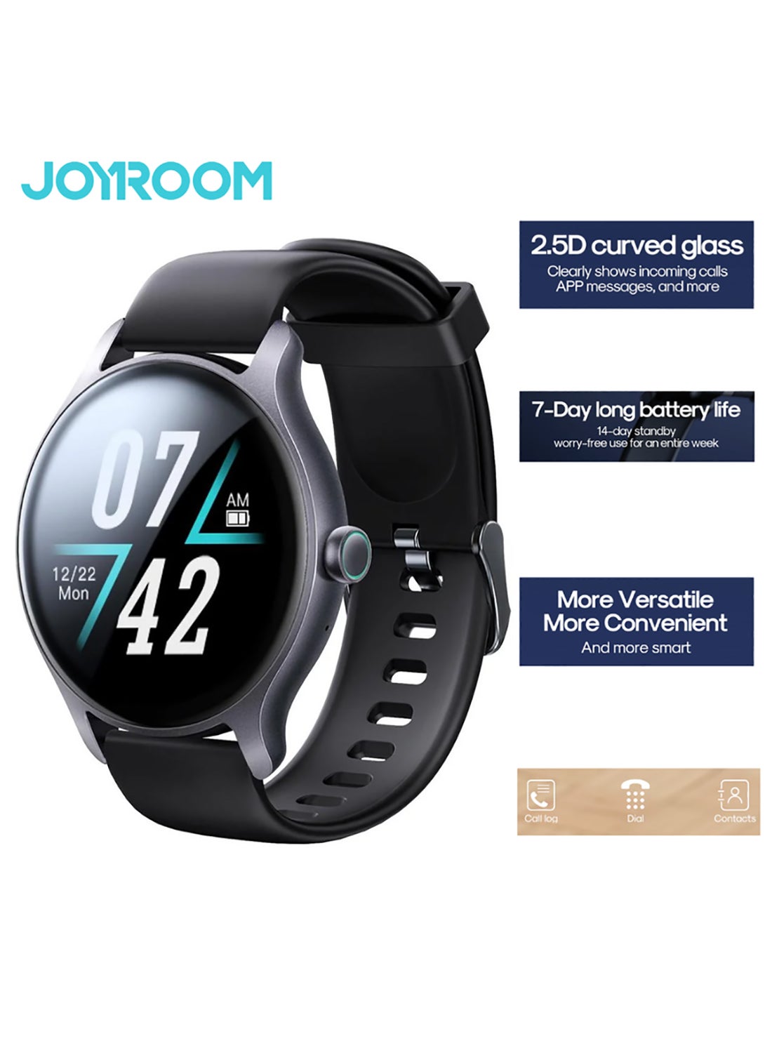 JOYROOM Classic Series Smart Watch Can Make and Answer Calls Fitness  Tracker Heart Rate Sleep Quality Monitor Round Smart Watch IP68 Waterproof  Watch