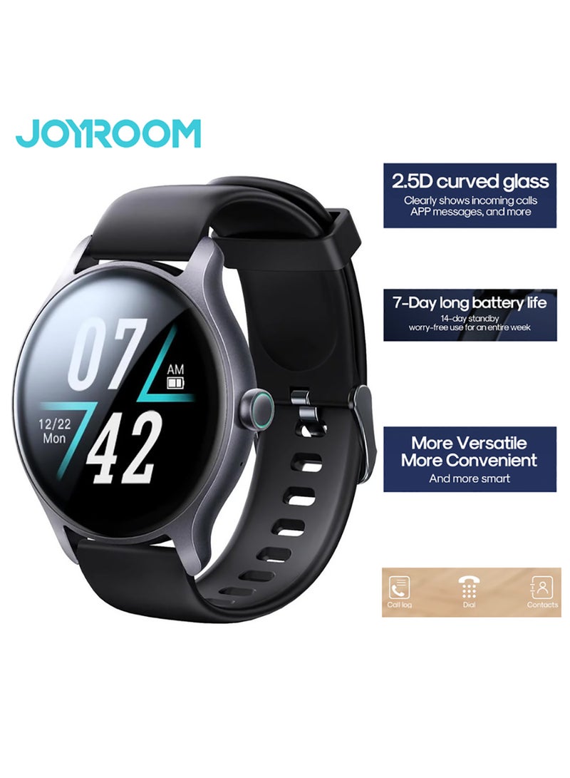 JOYROOM - Classic Series Smart Watch Can Make and Answer Calls Fitness Tracker Heart Rate Sleep Quality Monitor Round Smart Watch IP68 Waterproof Watch Compatible with iPhone Android Phone Men Women Dark Grey - Image 1