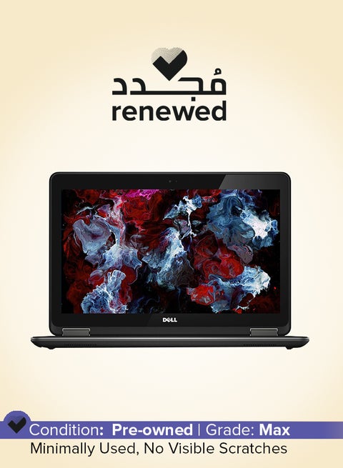 كمبيوتر محمول مجدد - شاشة Dell Latitude E7250 12 بوصة عالية الدقة ، معالج Core i7 5600U / ذاكرة وصول عشوائي (RAM) سعة 8 جيجابايت / محرك أقراص الحالة (SSD) سعة 256 جيجابايت / بطاقة رسومات Intel HD اللغة الإنجليزية أسود