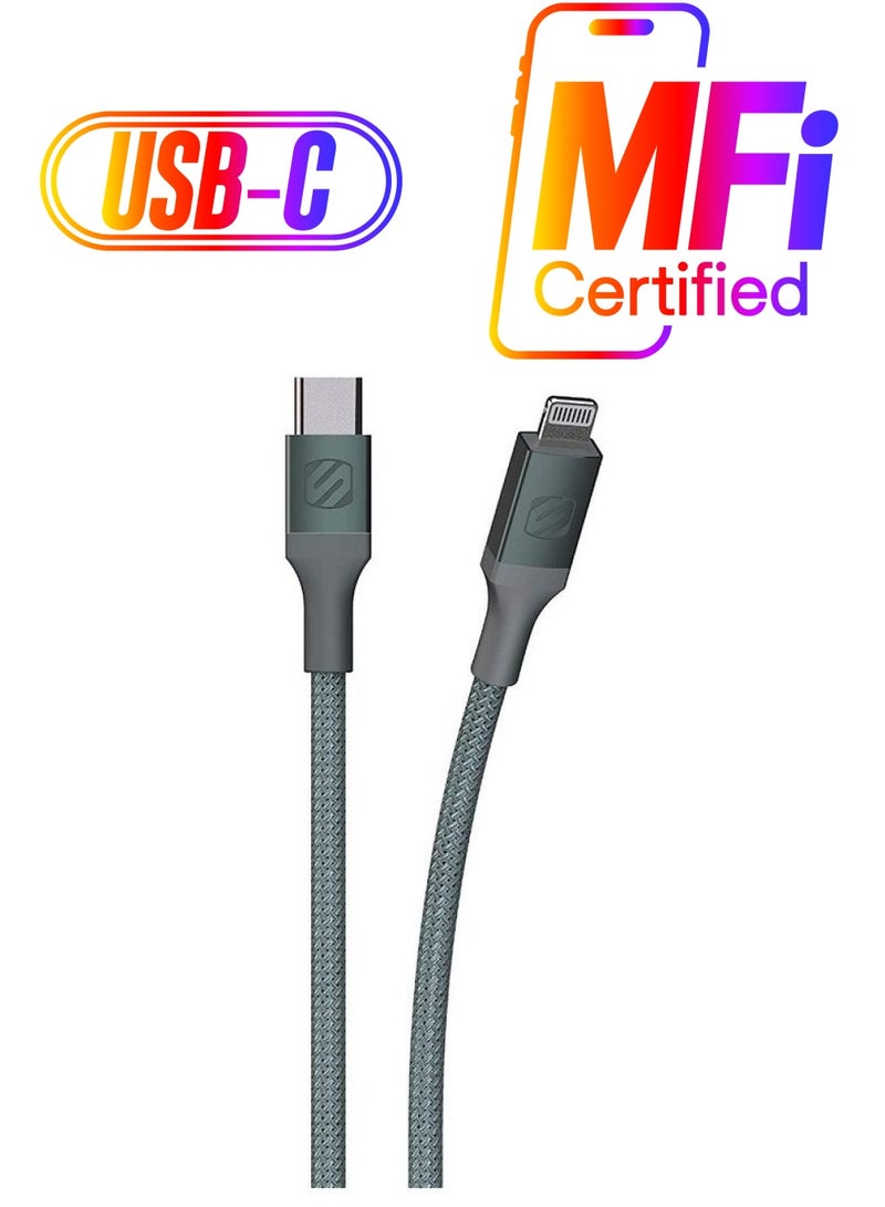 Scosche 8ft Strikeline MFi Certified Premium Charge & Sync Braided Cable Grey - Image 1