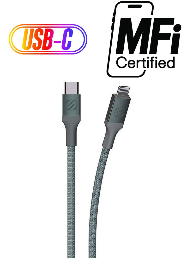 Scosche Strikeline MFi Certified Premium Charge & Sync Braided Cable Grey - Image 1