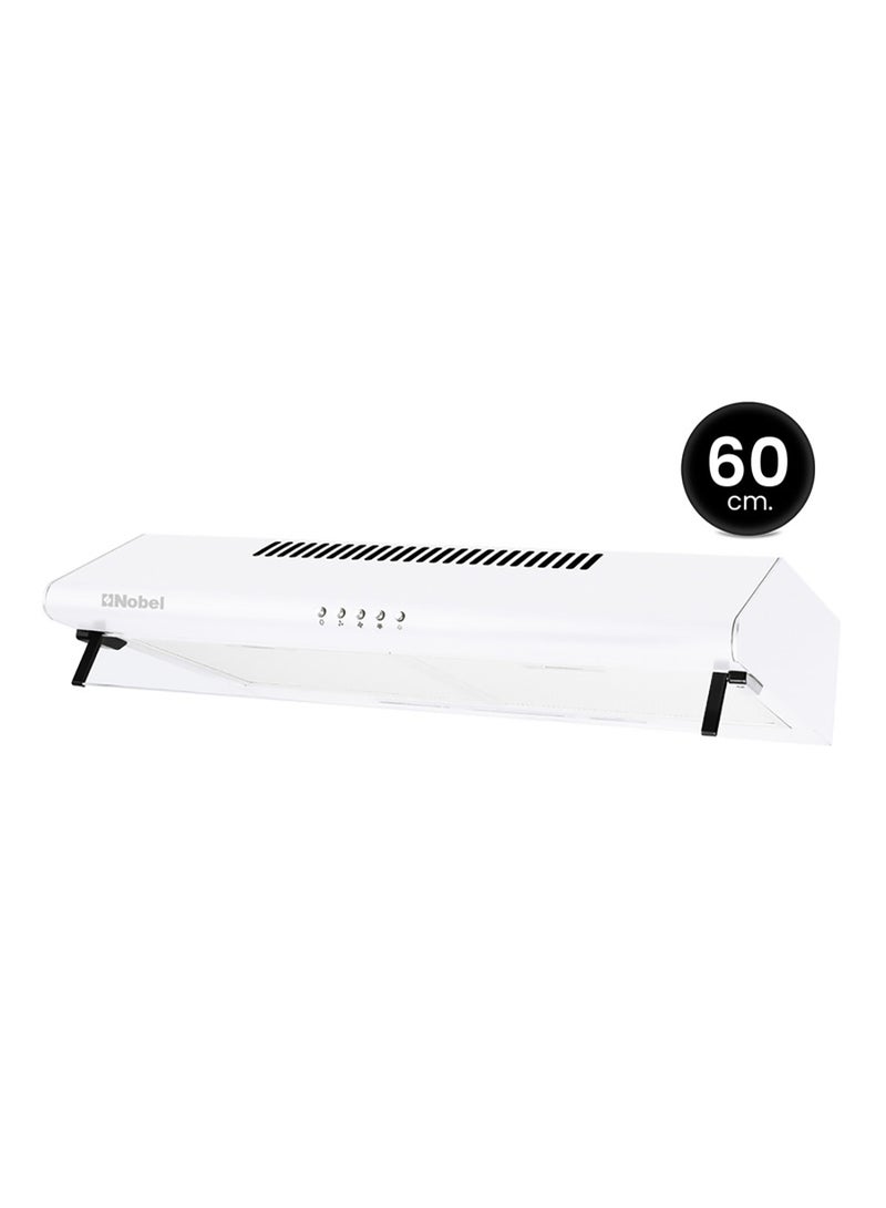60 cm Built-in Hood, Slim Design with White Painting, Push Button, 3 Speeds, 3-Layer Aluminum Filter with Metal Handle, 2x40W Normal Lamp Bulb, Powerful 65W Motor, 220m3/h, Efficient Kitchen Ventilation Solution NCH60W White