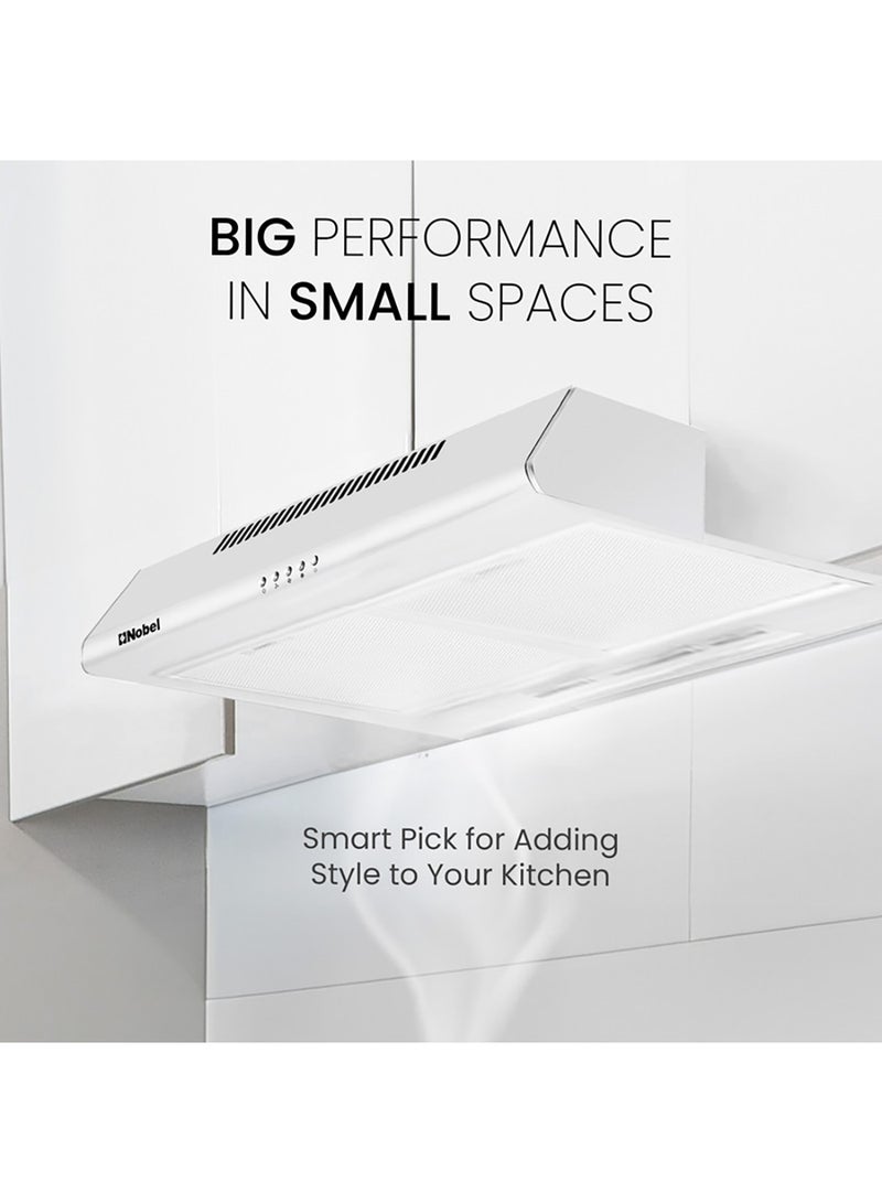 60 cm Built-in Hood, Slim Design with White Painting, Push Button, 3 Speeds, 3-Layer Aluminum Filter with Metal Handle, 2x40W Normal Lamp Bulb, Powerful 65W Motor, 220m3/h, Efficient Kitchen Ventilation Solution NCH60W White