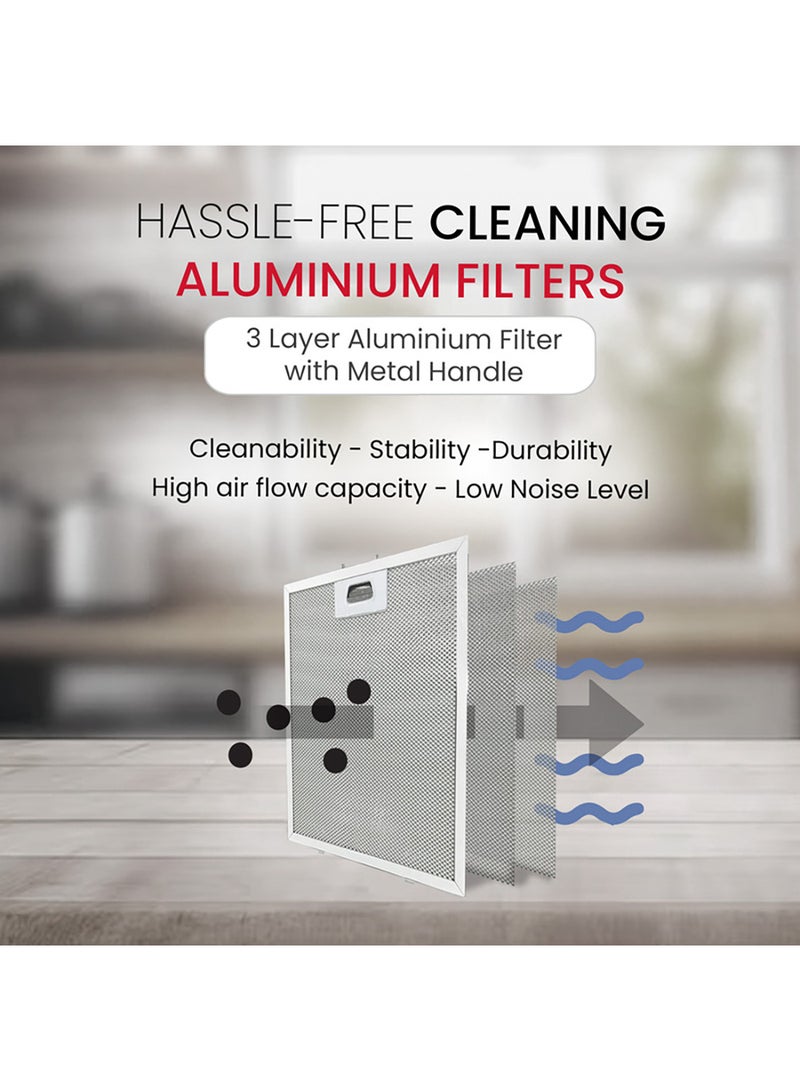 60 cm Built-in Hood, Slim Design with White Painting, Push Button, 3 Speeds, 3-Layer Aluminum Filter with Metal Handle, 2x40W Normal Lamp Bulb, Powerful 65W Motor, 220m3/h, Efficient Kitchen Ventilation Solution NCH60W White