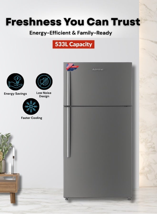 أدميرال السعة الإجمالية للثلاجة ذات التثبيت العلوي 533 لترًا، السعة الصافية 410 لترًا، ضاغط عاكس، تحكم إلكتروني، نو فروست، تدفق متعدد - Image 1