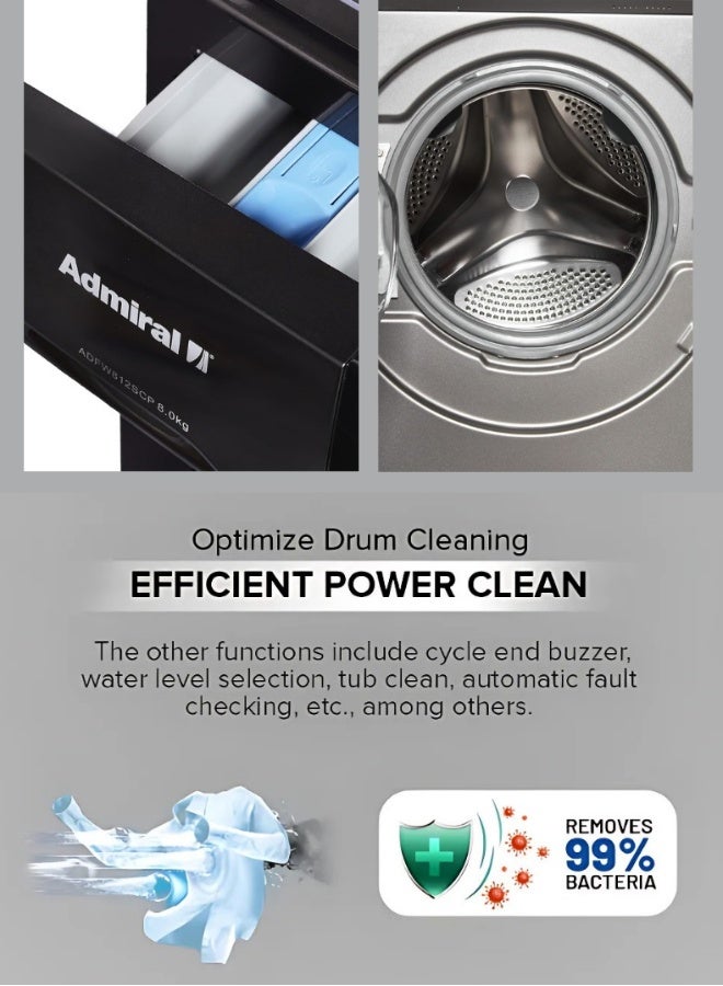 Admiral ADFW914SCP 9kg Front Load Fully Automatic Washing Machine with Inverter Motor, 1400 RPM Spin Speed, LED Digital Display, Multiple Fabric Care Programs, Energy Efficient Operation & Elegant Silver Finish – Ideal for Modern Homes 9 kg ADFW914SCP Silver - Image 4