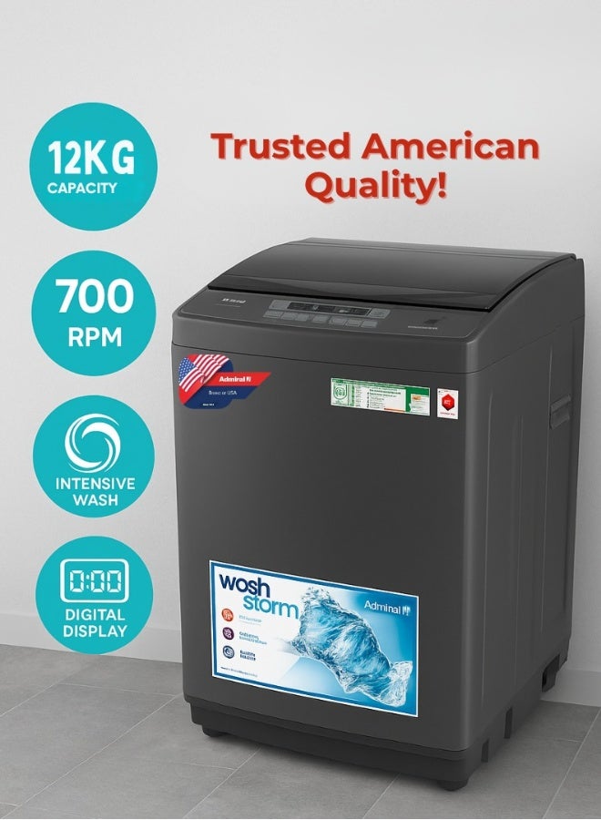 Admiral 12 kg Top‑Load Fully Automatic Washing Machine with Digital LED Display, 6 Basic Wash Programs, Auto‑Power‑Off, Stainless Steel Drum, Child‑Lock & Energy‑Efficient Operation — Sleek Silver Finish-ADTW12XUSCP1 12 kg ADTW12XUSCP1 Silver - Image 2