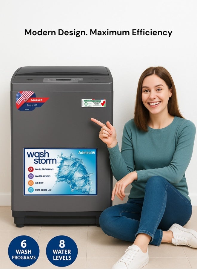 Admiral 12 kg Top‑Load Fully Automatic Washing Machine with Digital LED Display, 6 Basic Wash Programs, Auto‑Power‑Off, Stainless Steel Drum, Child‑Lock & Energy‑Efficient Operation — Sleek Silver Finish-ADTW12XUSCP1 12 kg ADTW12XUSCP1 Silver - Image 5