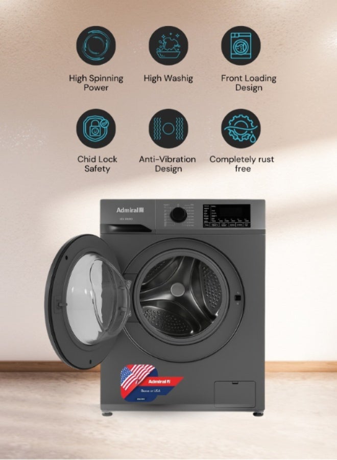 Admiral 8 kg Front‑Load Fully Automatic Washing Machine with 1200 RPM Spin, LED Display, 15 Wash Programs, Auto‑Restart, Child‑Lock & Stainless Steel Drum – Elegant Silver Finish-ADFW812SCP 8 kg ADFW812SCP Silver - Image 3