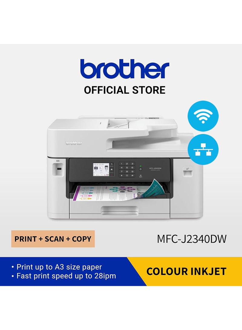 brother - Brother Wireless All in One Printer, MFC-J2340DW, Wide Format Borderless Printing, High Yield Ink Cartridge, Large White - Image 1