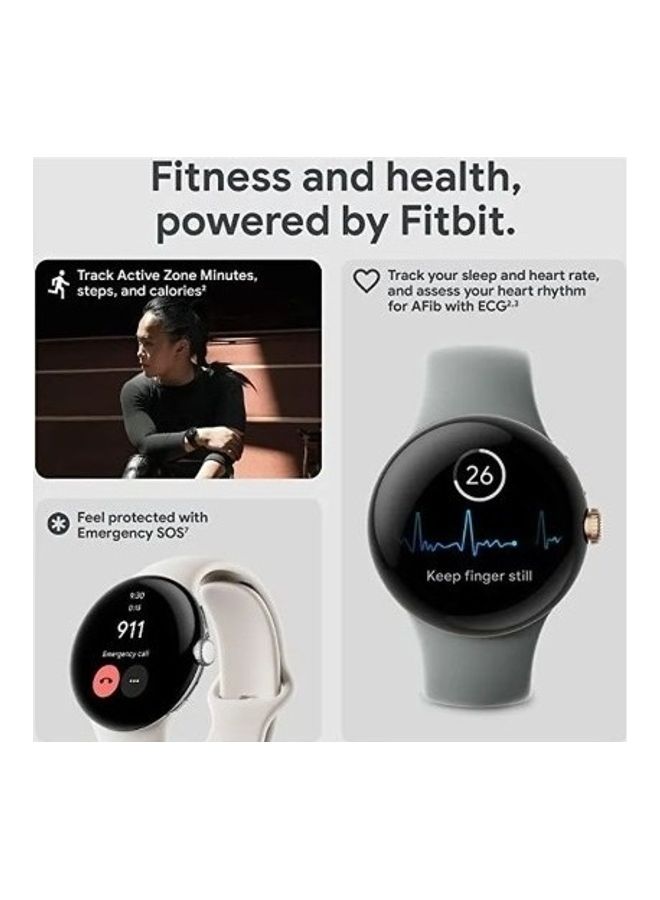جوجل Pixel Android Smartwatch مع Fitbit Activity Tracking Heart Rate Case من الفولاذ المقاوم للصدأ حجر السج النشط باند WiFi أبيض أبيض - Image 2