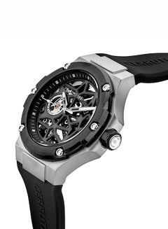 Men's Lucardo 44mm Automatic Watch with Ion-Plated Black Skeleton Dial & Silicone Strap