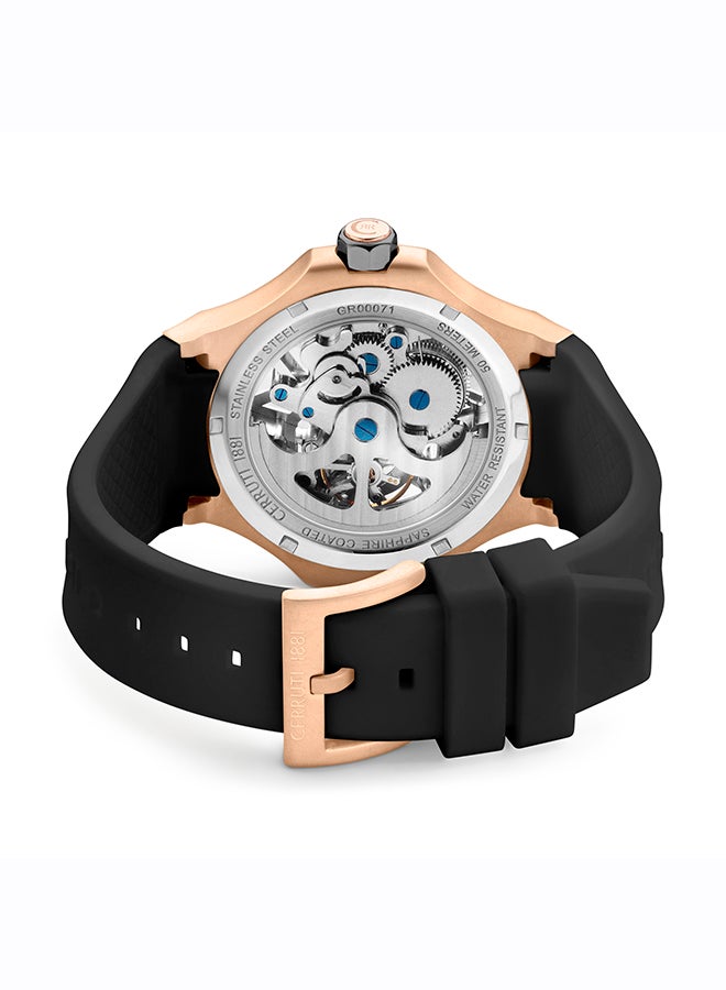 شيروتي 1881 ساعة لوكاردو للرجال 44 مم أوتوماتيكية مع قرص هيكل أسود مطلي بالأيون وحزام سيليكون - Image 2