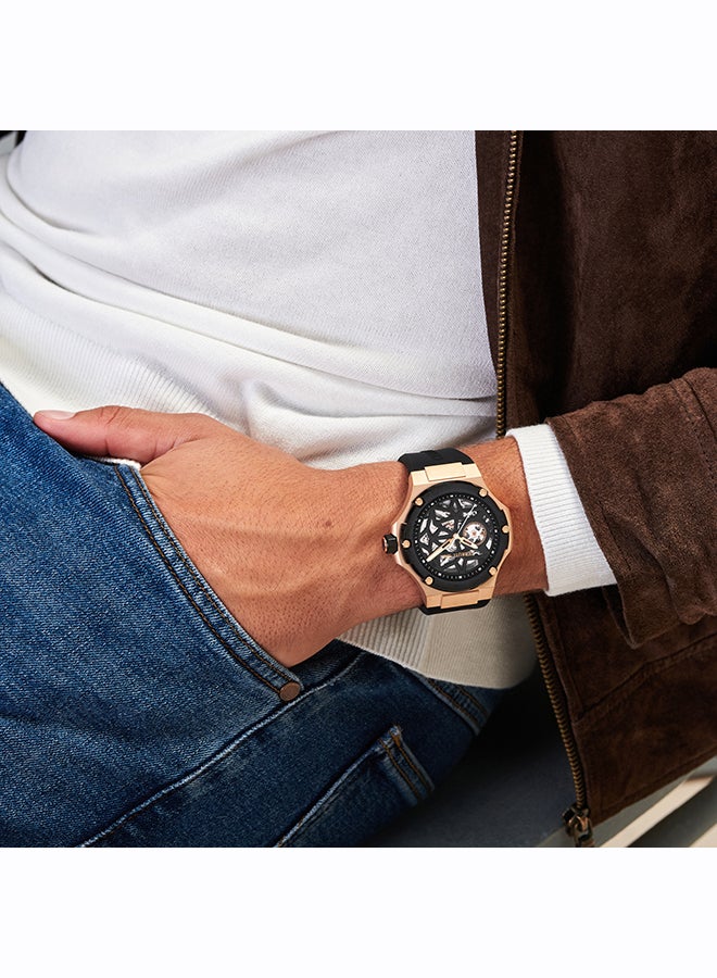 شيروتي 1881 ساعة لوكاردو للرجال 44 مم أوتوماتيكية مع قرص هيكل أسود مطلي بالأيون وحزام سيليكون - Image 3