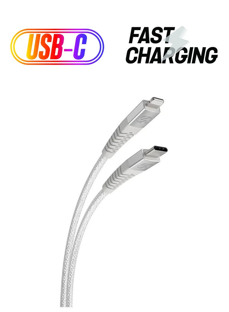 Scosche Heavy Duty USB C To Lightning Cable 4ft Silver - Image 1