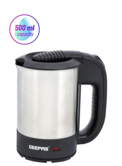 GEEPAS Stainless Steel Travel Electric Kettle With Concealed Heating Element, Boil Dry Protection And Automatic Cut-Off/Perfect For Boiling Water, Milk, Tea 0.5 L 1100 W GK175 Silver/Black  - Image 1