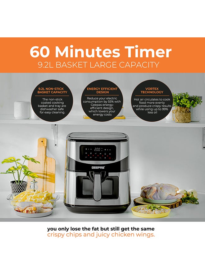 GEEPAS - Digital Air Fryer 9.2 L With Vortex Air Frying Technology| Oil Free Cooking Led Display With Touch Screen 9 Preset Cooking Modes 9.2 L 1800 W GAF37524 Black and silver - Image 1