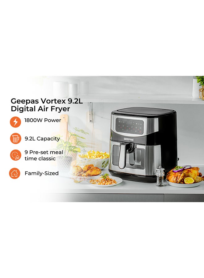 GEEPAS - Digital Air Fryer 9.2 L With Vortex Air Frying Technology| Oil Free Cooking Led Display With Touch Screen 9 Preset Cooking Modes 9.2 L 1800 W GAF37524 Black and silver - Image 1