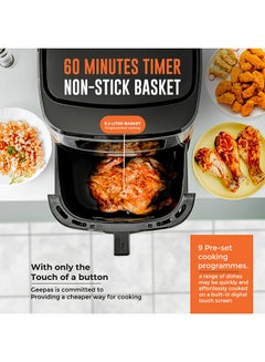 GEEPAS Digital Air Fryer 9.2 L With Vortex Air Frying Technology| Oil Free Cooking Led Display With Touch Screen 9 Preset Cooking Modes 9.2 L 1800 W GAF37524 Black and silver  - Image 5
