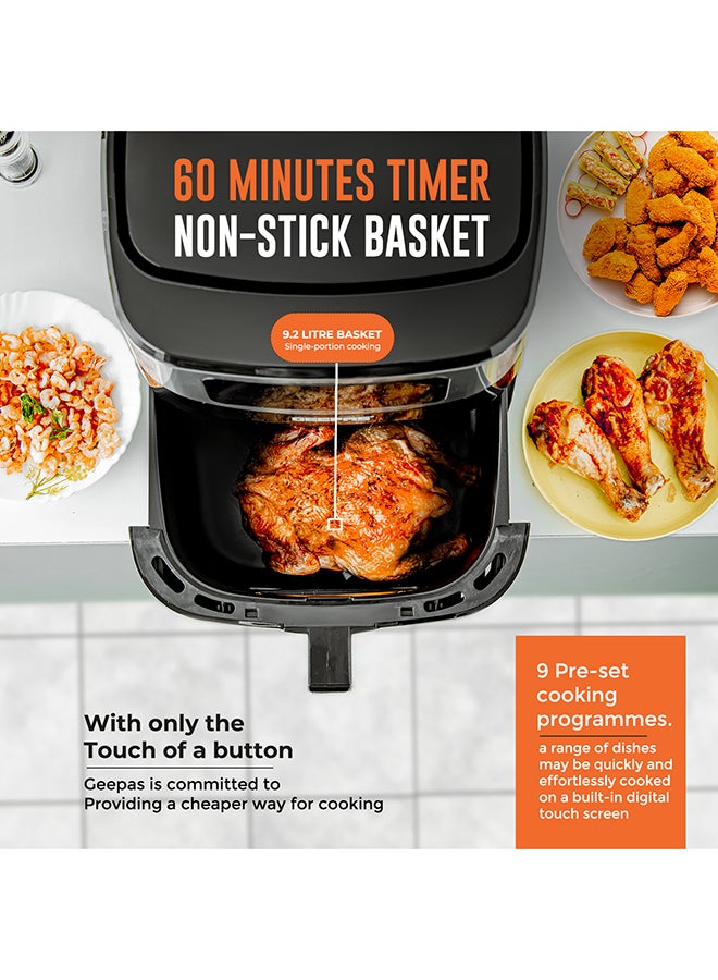 GEEPAS - Digital Air Fryer 9.2 L With Vortex Air Frying Technology| Oil Free Cooking Led Display With Touch Screen 9 Preset Cooking Modes 9.2 L 1800 W GAF37524 Black and silver - Image 1