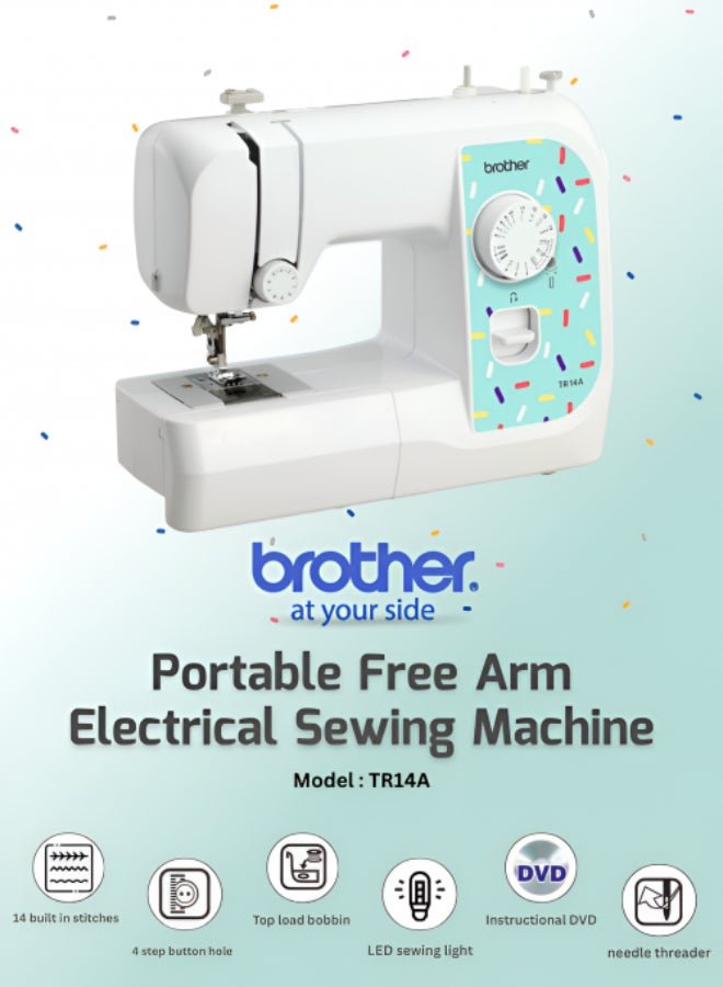 brother - TR14A Portable Free Arm Electrical Sewing Machine Featuring 14 built-in stitches and 4-step buttonhole | Brother Sewing Machine with Top-Load Bobbin and LED Sewing Light | Built-in Needle Threader and Instructional DVD Easy to Use for Beginners and  Home Sewing | White color | Made in Vietnam TR14A White - Image 1