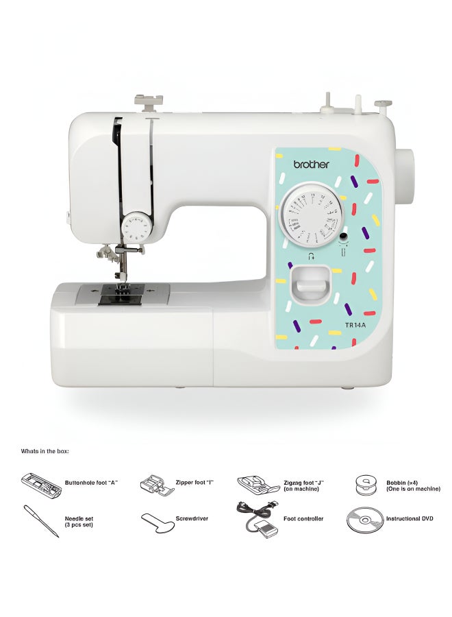 brother - TR14A Portable Free Arm Electrical Sewing Machine Featuring 14 built-in stitches and 4-step buttonhole | Brother Sewing Machine with Top-Load Bobbin and LED Sewing Light | Built-in Needle Threader and Instructional DVD Easy to Use for Beginners and  Home Sewing | White color | Made in Vietnam TR14A White - Image 1