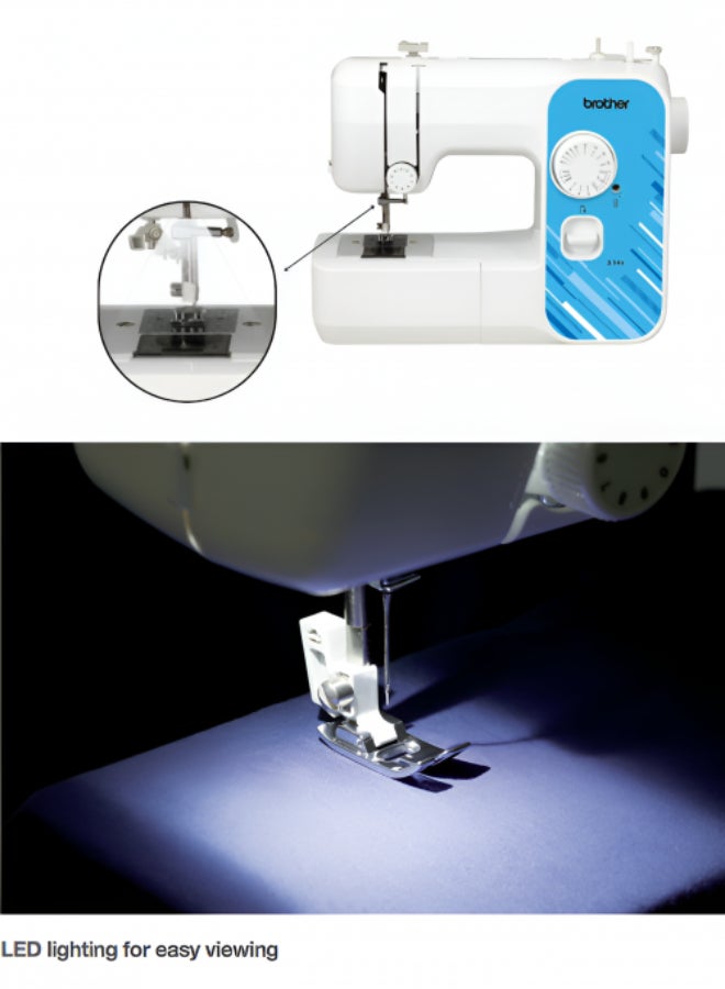 brother - X14S Portable Free Arm Electrical Sewing Machine Featuring 14 built-in stitches and 4-step buttonhole | Brother Sewing Machine with Top-Load Bobbin and LED Sewing Light | Built-in Needle Threader and Instructional DVD Easy to Use for Beginners and  Home Sewing | White/Blue color | Made in Vietnam X14S White - Image 1