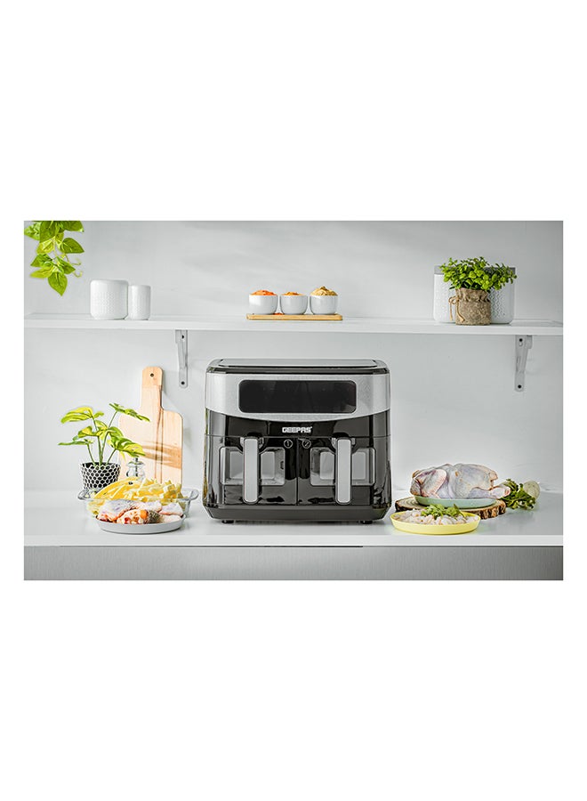 GEEPAS - Dual Basket Digital Air Fryer 9 L Equipped With Vortex Air Frying Technology| Oil Free Cooking Led Display With Touch Screen Smart Finish And Match Cook 9 L 2600 W GAF37525 Black - Image 1