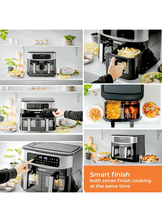 GEEPAS - Dual Basket Digital Air Fryer 9 L Equipped With Vortex Air Frying Technology| Oil Free Cooking Led Display With Touch Screen Smart Finish And Match Cook 9 L 2600 W GAF37525 Black - Image 1